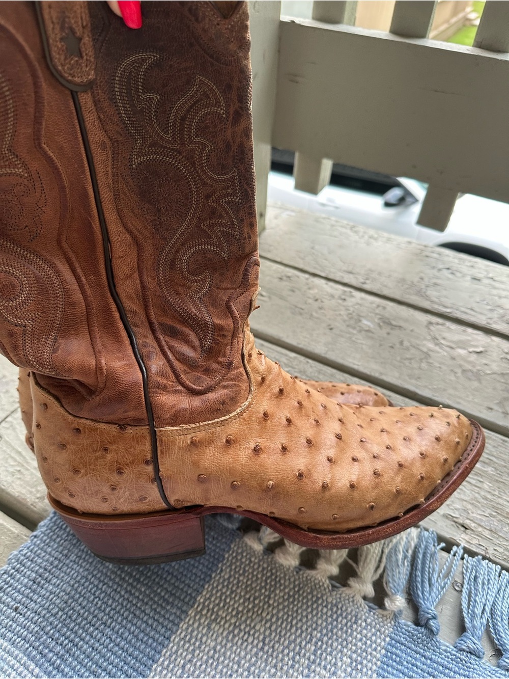 Tony Lama Tan Ostrich-Texture Western Cowboy Boots - Picture 11 of 12